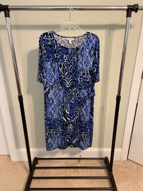 Animal Print Elbow Sleeve Dress with Waist Clasp